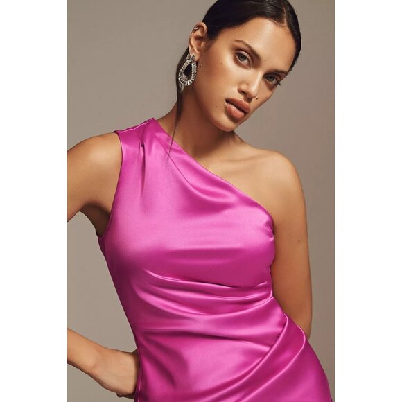 NWT Anthropologie BHLDN Liliana One-Shoulder Stretch Satin Midi Dress Size Large - Picture 4 of 8